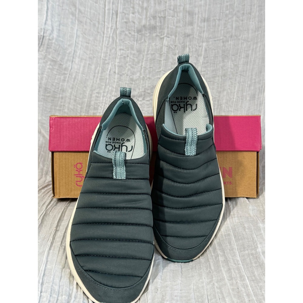 Ryka Pursuit Women Size 7.5 Slip On Sneakers Dark Seagreen Quilted Casual NWB - Picture 2 of 9